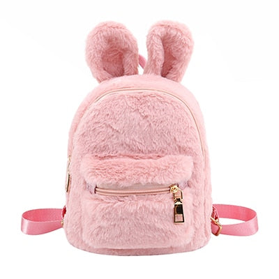 Plush Faux Fur Mini Rabbit Ears Backpack Pink Animals - Tophatter Daily Deals