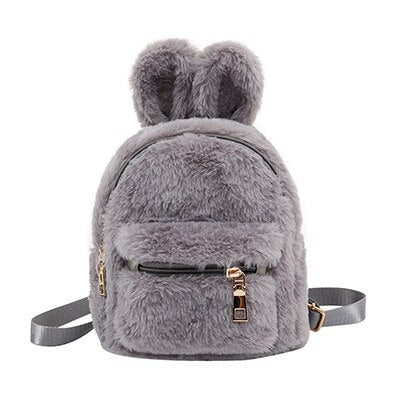 Plush Faux Fur Mini Rabbit Ears Backpack Grey Animals - Tophatter Daily Deals