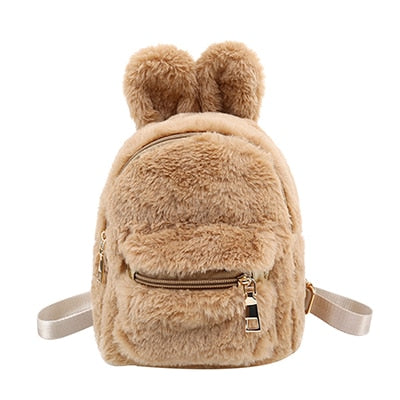 Plush Faux Fur Mini Rabbit Ears Backpack Caramel Animals - Tophatter Daily Deals
