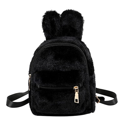 Plush Faux Fur Mini Rabbit Ears Backpack Black Animals - Tophatter Daily Deals