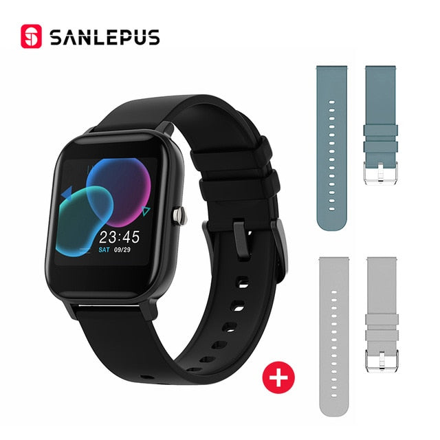 2020 SANLEPUS Smart Watch Sport Heart Rate Monitor Waterproof Watches Men Women Bluetooth Smart Band For Android iOS Xiaomi Black with 2 straps - Tophatter Daily Deals