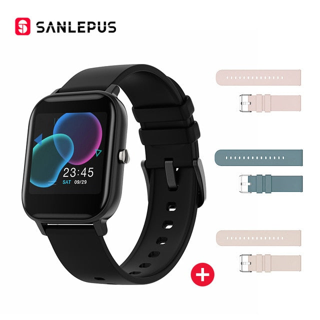 2020 SANLEPUS Smart Watch Sport Heart Rate Monitor Waterproof Watches Men Women Bluetooth Smart Band For Android iOS Xiaomi Black with 3 straps 1 - Tophatter Daily Deals