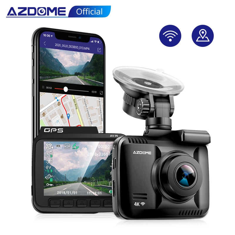 AZDOME Dash Cam GS63H 4K Built in GPS Speed Coordinates WiFi DVR Dual Lens Car Camera Dash Camera Night Vision Dashcam 24H Park - Tophatter Daily Deals