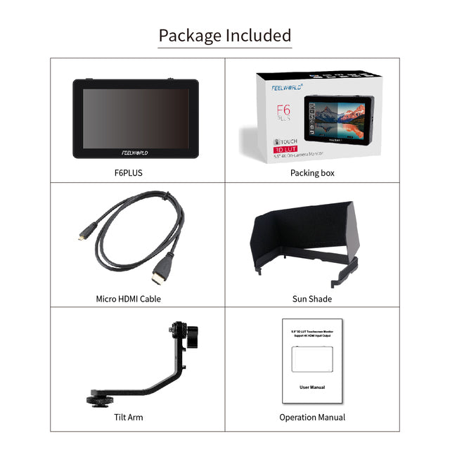FEELWORLD F6 PLUS 5.5 Inch on Camera DSLR Field Monitor 3D LUT Touch Screen IPS FHD 1920x1080 Video Focus Assist Support 4K HDMI Standard Accessories - Tophatter Daily Deals