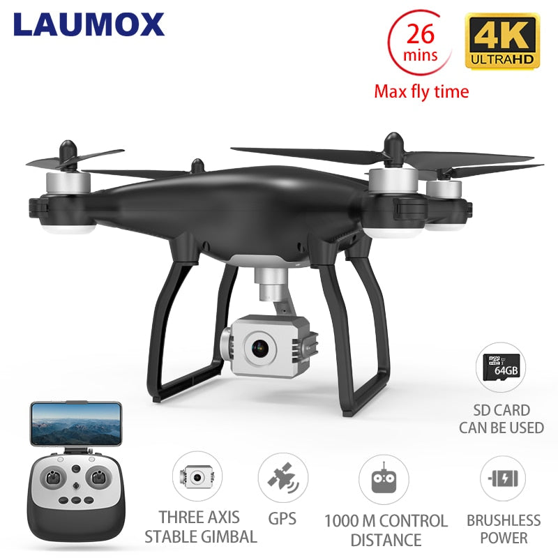 LAUMOX X35 Drone GPS WiFi 4K HD Camera Profissional RC Quadcopter Brushless Motor Drones Gimbal Stabilizer 26 minute flight - Tophatter Daily Deals