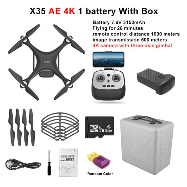 LAUMOX X35 Drone GPS WiFi 4K HD Camera Profissional RC Quadcopter Brushless Motor Drones Gimbal Stabilizer 26 minute flight - Tophatter Daily Deals