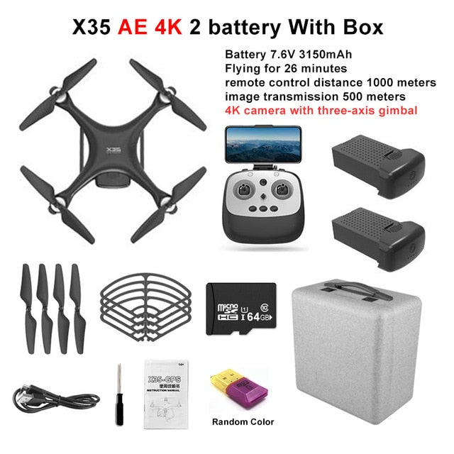 LAUMOX X35 Drone GPS WiFi 4K HD Camera Profissional RC Quadcopter Brushless Motor Drones Gimbal Stabilizer 26 minute flight - Tophatter Daily Deals