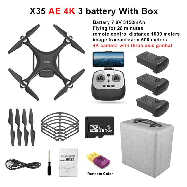 LAUMOX X35 Drone GPS WiFi 4K HD Camera Profissional RC Quadcopter Brushless Motor Drones Gimbal Stabilizer 26 minute flight - Tophatter Daily Deals