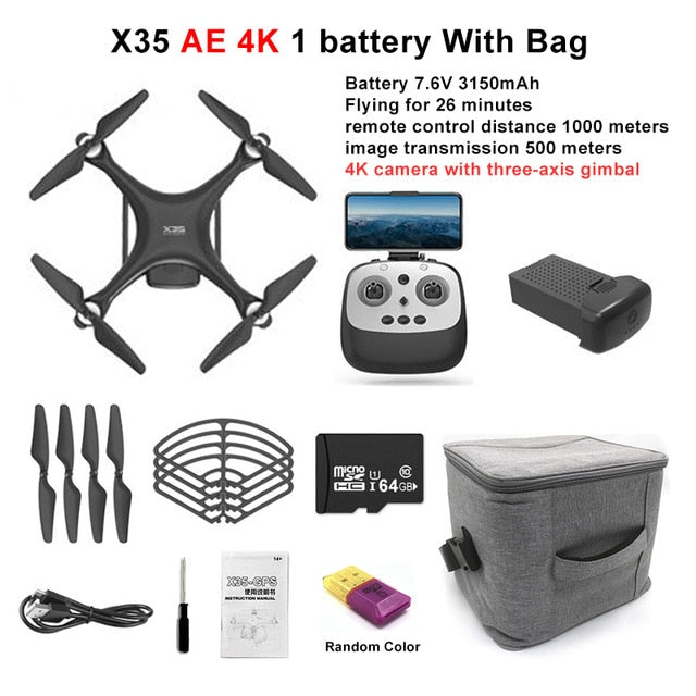 LAUMOX X35 Drone GPS WiFi 4K HD Camera Profissional RC Quadcopter Brushless Motor Drones Gimbal Stabilizer 26 minute flight - Tophatter Daily Deals