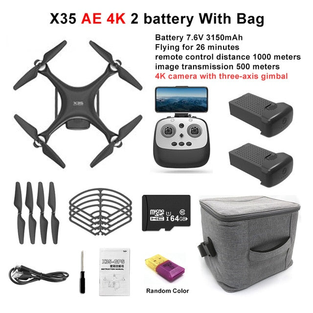 LAUMOX X35 Drone GPS WiFi 4K HD Camera Profissional RC Quadcopter Brushless Motor Drones Gimbal Stabilizer 26 minute flight - Tophatter Daily Deals