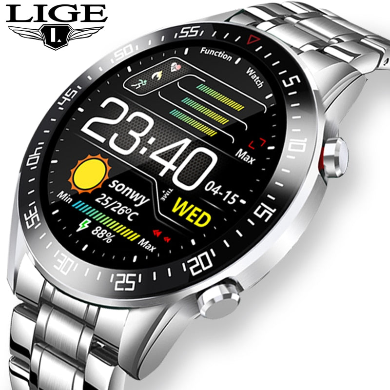 LIGE 2020 fashion Full circle touch screen Mens Smart Watches IP68 Waterproof Sports Fitness Watch Luxury Smart Watch for men - Tophatter Daily Deals