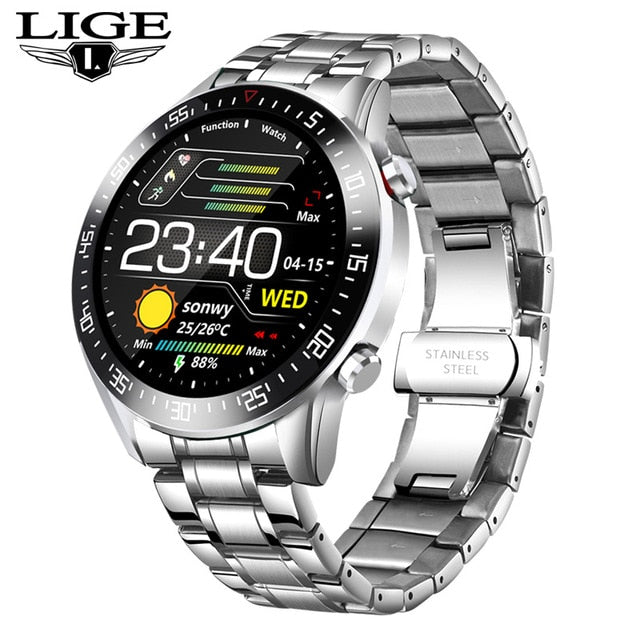 LIGE 2020 fashion Full circle touch screen Mens Smart Watches IP68 Waterproof Sports Fitness Watch Luxury Smart Watch for men Silver S - Tophatter Daily Deals