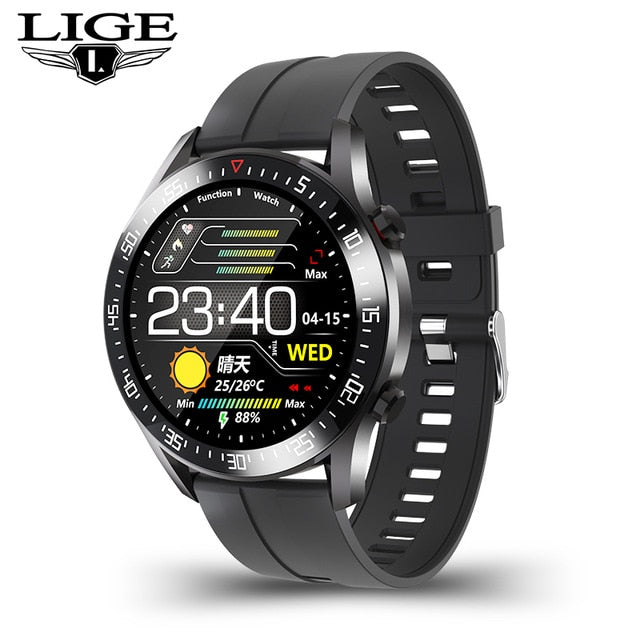 LIGE 2020 fashion Full circle touch screen Mens Smart Watches IP68 Waterproof Sports Fitness Watch Luxury Smart Watch for men Black - Tophatter Daily Deals