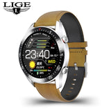 LIGE 2020 fashion Full circle touch screen Mens Smart Watches IP68 Waterproof Sports Fitness Watch Luxury Smart Watch for men brown - Tophatter Daily Deals