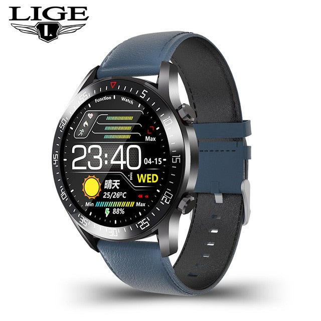 LIGE 2020 fashion Full circle touch screen Mens Smart Watches IP68 Waterproof Sports Fitness Watch Luxury Smart Watch for men Blue - Tophatter Daily Deals