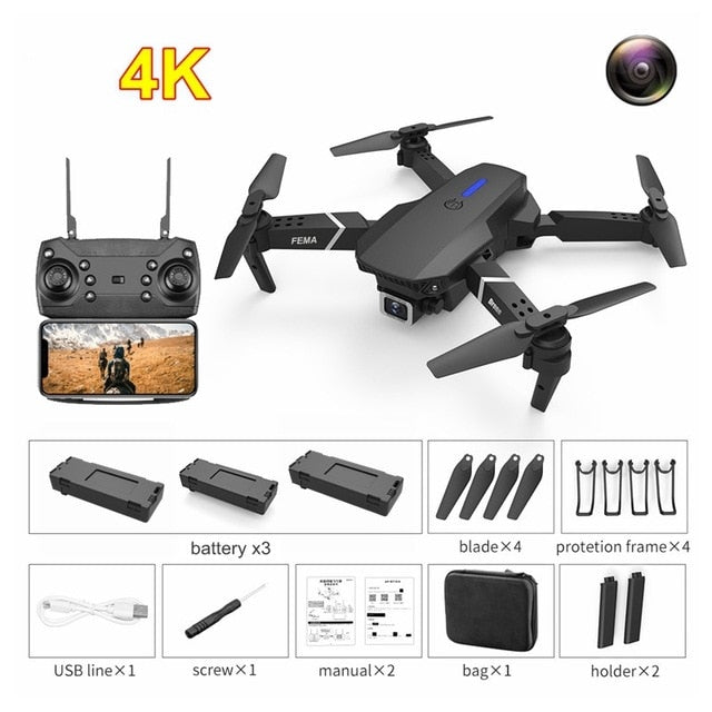 FEMA E525 E525S GPS Drone with 4K / 1080P 5G Wifi FPV HD Wide Angle Camera Foldable Mini Dron RC Quadcopter Follow Me VS E520S No GPS 4K 3B Black China - Tophatter Daily Deals