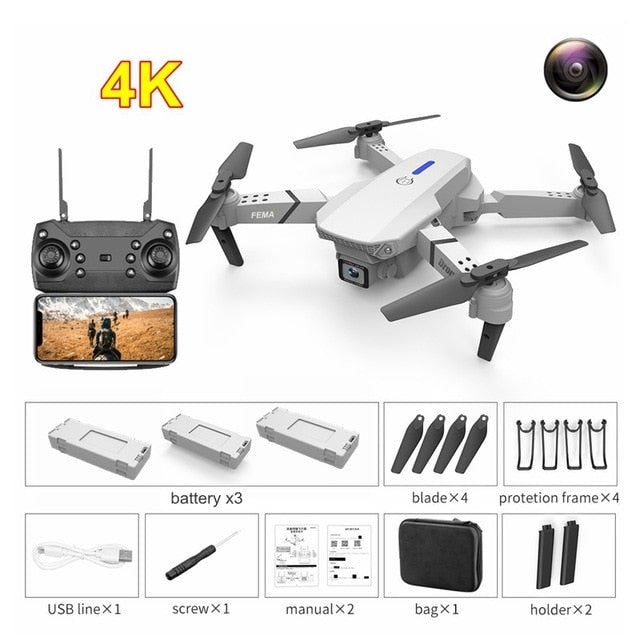 FEMA E525 E525S GPS Drone with 4K / 1080P 5G Wifi FPV HD Wide Angle Camera Foldable Mini Dron RC Quadcopter Follow Me VS E520S No GPS 4K 3B White China - Tophatter Daily Deals