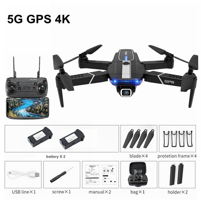 FEMA E525 E525S GPS Drone with 4K / 1080P 5G Wifi FPV HD Wide Angle Camera Foldable Mini Dron RC Quadcopter Follow Me VS E520S 5G GPS 4K 2B Black China - Tophatter Daily Deals