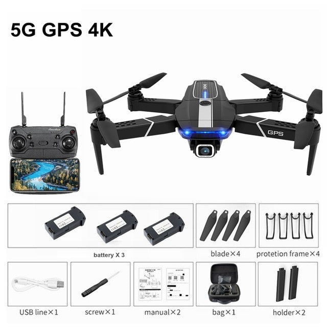 FEMA E525 E525S GPS Drone with 4K / 1080P 5G Wifi FPV HD Wide Angle Camera Foldable Mini Dron RC Quadcopter Follow Me VS E520S 5G GPS 4K 3B Black China - Tophatter Daily Deals