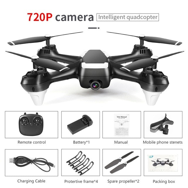 G7 Fpv Drones With Cameras HD 1080P RC Quadcopter Wifi Drone Live Camera Video Dron 20 Minutes Battery Life Altitude Hold Drones 720P Black - Tophatter Daily Deals