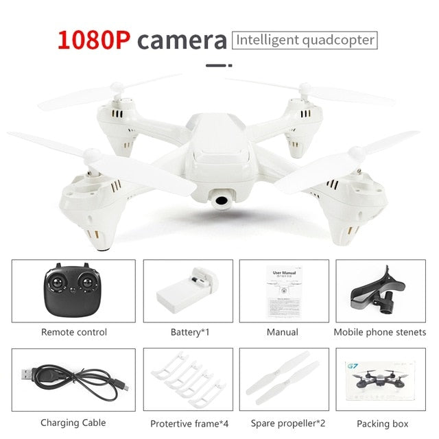 G7 Fpv Drones With Cameras HD 1080P RC Quadcopter Wifi Drone Live Camera Video Dron 20 Minutes Battery Life Altitude Hold Drones 1080P White - Tophatter Daily Deals