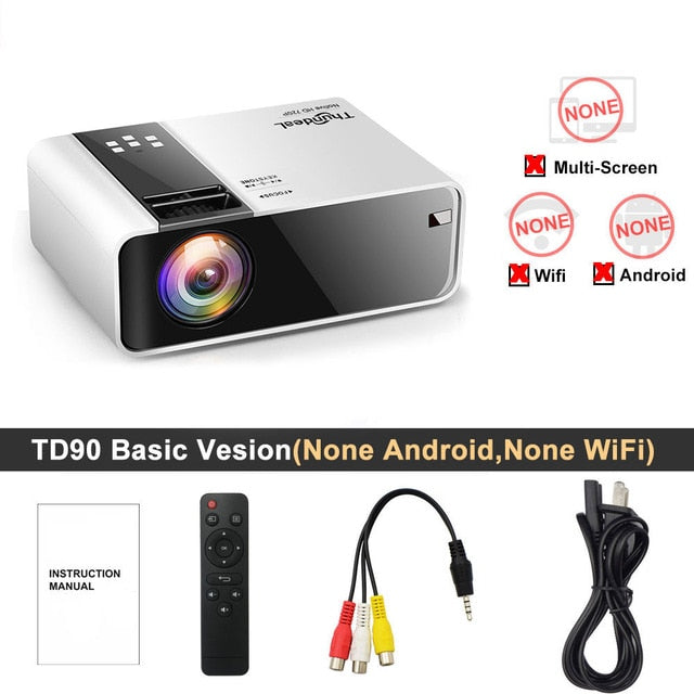 ThundeaL HD Mini Projector TD90 Native 1280 x 720P LED Android WiFi Projector Video Home Cinema 3D HDMI Movie Game Proyector Basic Version - Tophatter Daily Deals