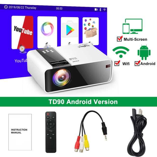 ThundeaL HD Mini Projector TD90 Native 1280 x 720P LED Android WiFi Projector Video Home Cinema 3D HDMI Movie Game Proyector Android Version - Tophatter Daily Deals