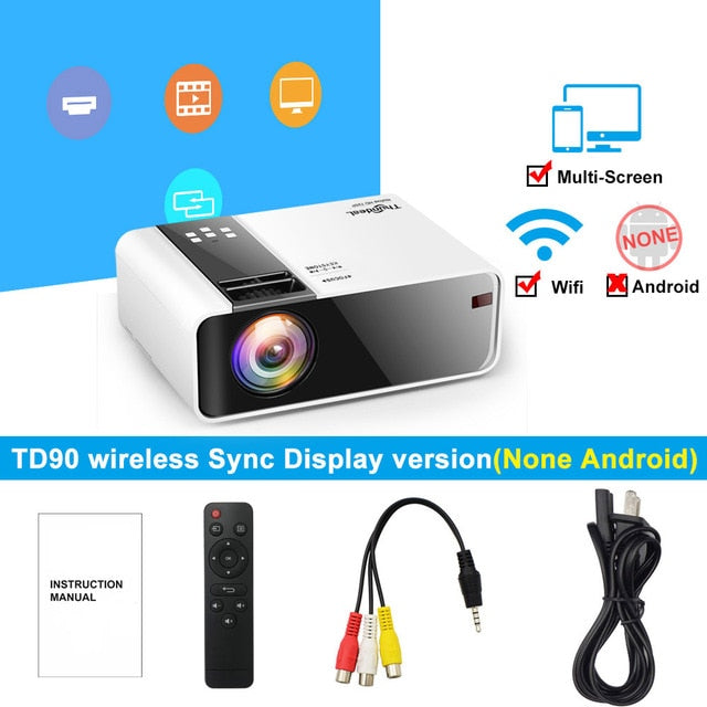 ThundeaL HD Mini Projector TD90 Native 1280 x 720P LED Android WiFi Projector Video Home Cinema 3D HDMI Movie Game Proyector WiFi Sync Display - Tophatter Daily Deals