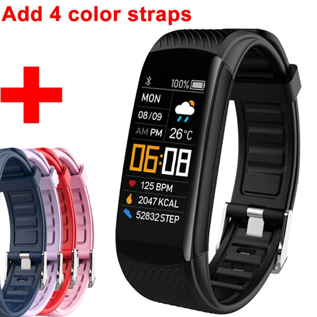 Fitness Bracelet Ip67 Waterproof Sport Fitness Tracker Blood Pressure Heart Rate Pedometer Smart Band Watch For Android IOS Black add 4 straps - Tophatter Daily Deals