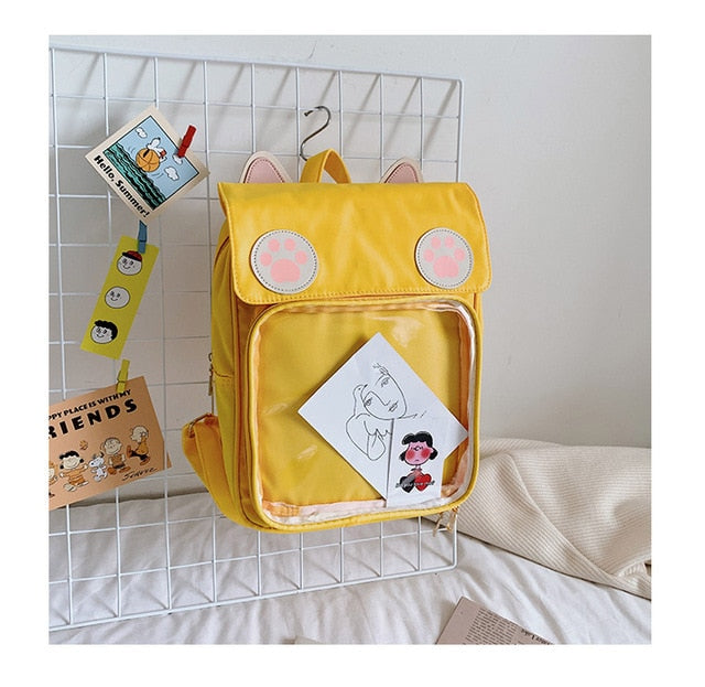 Transparent Window Backpack Bag Rucksack Cat Paws Kawaii Japanese Yellow Animals - Tophatter Daily Deals