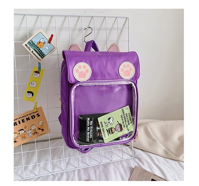Transparent Window Backpack Bag Rucksack Cat Paws Kawaii Japanese Purple Animals - Tophatter Daily Deals