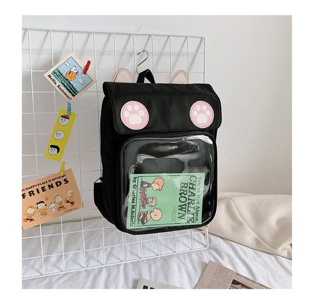 Transparent Window Backpack Bag Rucksack Cat Paws Kawaii Japanese Black Animals - Tophatter Daily Deals