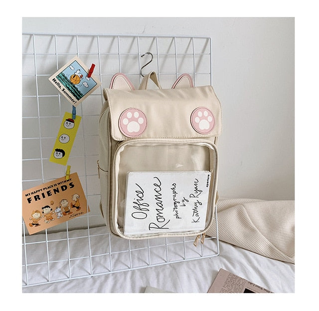 Transparent Window Backpack Bag Rucksack Cat Paws Kawaii Japanese Beige Animals - Tophatter Daily Deals