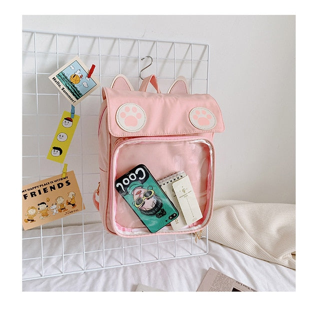 Transparent Window Backpack Bag Rucksack Cat Paws Kawaii Japanese Pink Animals - Tophatter Daily Deals