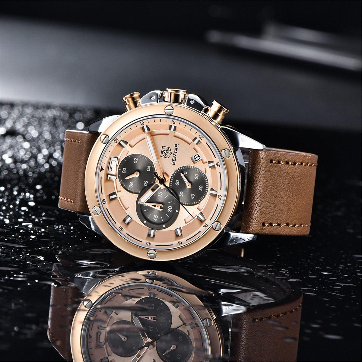 Multifunction Brown Luxury New Men's Watches Quartz Sport Chronograph Elegant Leather Bracelet Men Wrist Watch Watches - Tophatter Daily Deals