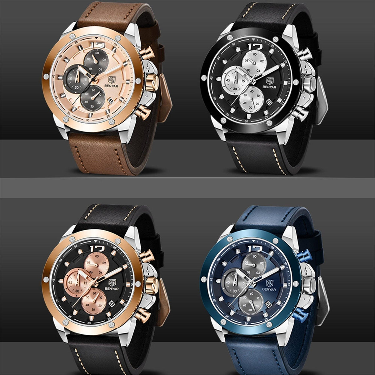 Multifunction Brown Luxury New Men's Watches Quartz Sport Chronograph Elegant Leather Bracelet Men Wrist Watch Watches - Tophatter Daily Deals