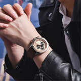 Multifunction Brown Luxury New Men's Watches Quartz Sport Chronograph Elegant Leather Bracelet Men Wrist Watch Watches - Tophatter Daily Deals