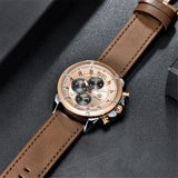 Multifunction Brown Luxury New Men's Watches Quartz Sport Chronograph Elegant Leather Bracelet Men Wrist Watch Watches - Tophatter Daily Deals