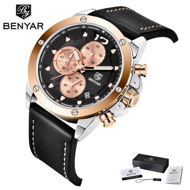 Multifunction Brown Luxury New Men's Watches Quartz Sport Chronograph Elegant Leather Bracelet Men Wrist Watch Gold Black Watches - Tophatter Daily Deals
