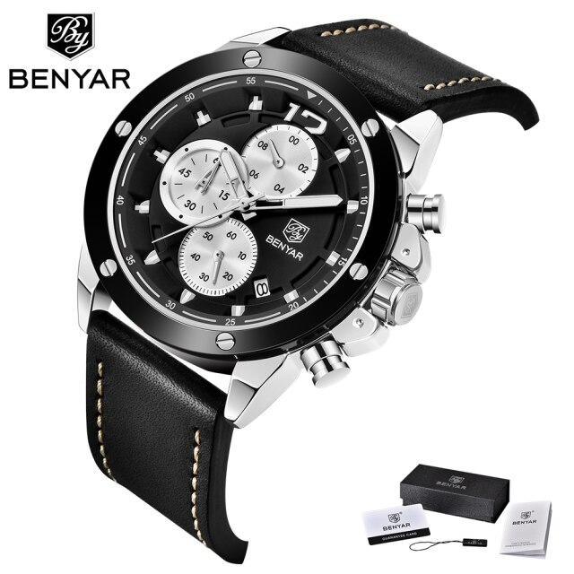 Multifunction Brown Luxury New Men's Watches Quartz Sport Chronograph Elegant Leather Bracelet Men Wrist Watch Black Watches - Tophatter Daily Deals
