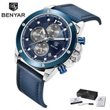Multifunction Brown Luxury New Men's Watches Quartz Sport Chronograph Elegant Leather Bracelet Men Wrist Watch Blue Watches - Tophatter Daily Deals