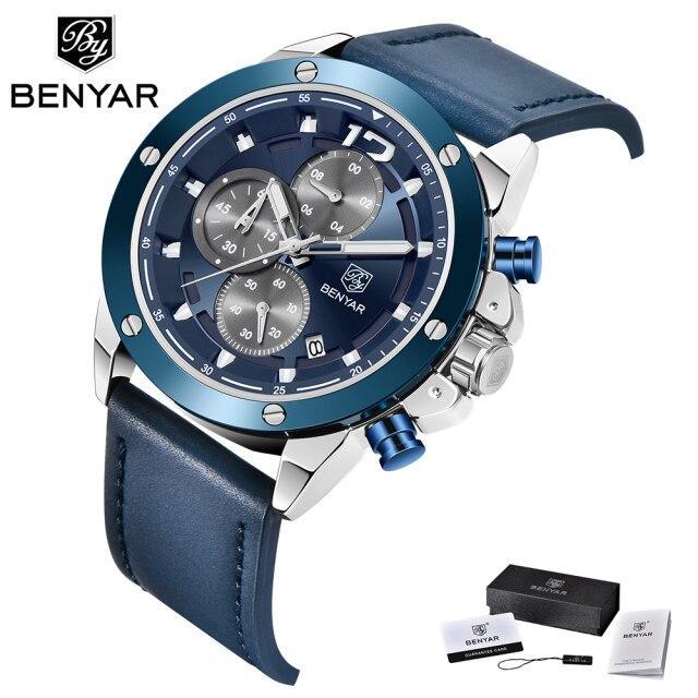 Multifunction Brown Luxury New Men's Watches Quartz Sport Chronograph Elegant Leather Bracelet Men Wrist Watch Blue Watches - Tophatter Daily Deals