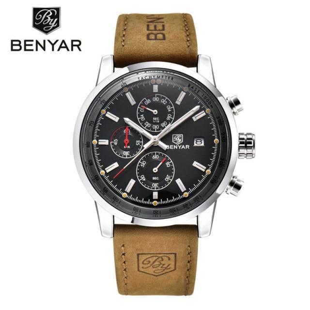 Multifunction Brown Luxury New Men's Watches Quartz Sport Chronograph Elegant Leather Bracelet Men Wrist Watch Black Silver Watches - Tophatter Daily Deals