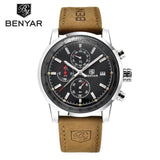 Multifunction Brown Luxury New Men's Watches Quartz Sport Chronograph Elegant Leather Bracelet Men Wrist Watch Black Silver Watches - Tophatter Daily Deals