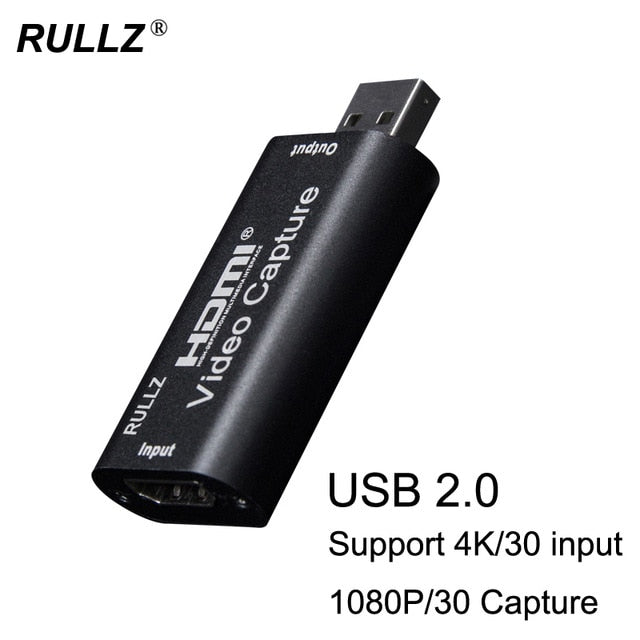 Rullz 4K Video Capture Card USB 3.0 2.0 HDMI Video Grabber Record Box for PS4 Game DVD Camcorder Camera Recording Live Streaming Black USB 2.0 - Tophatter Daily Deals