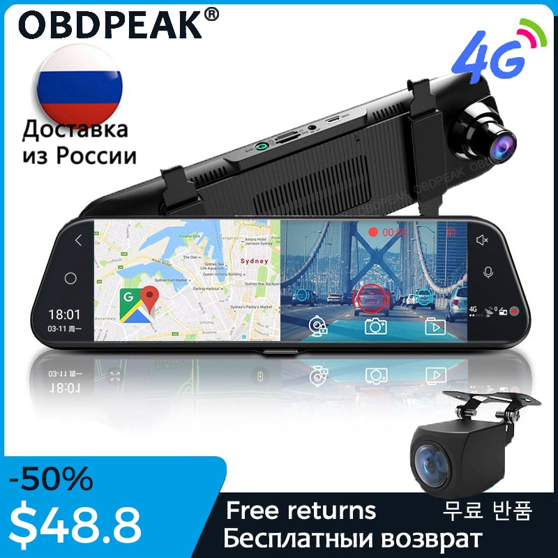 Dual 1080P 4G Android 8.1 10 Inch Stream Media Car Rearview Mirror Bluetooth Camera Car Dvr ADAS Super Night WiFi GPS Dash Cam - Tophatter Daily Deals