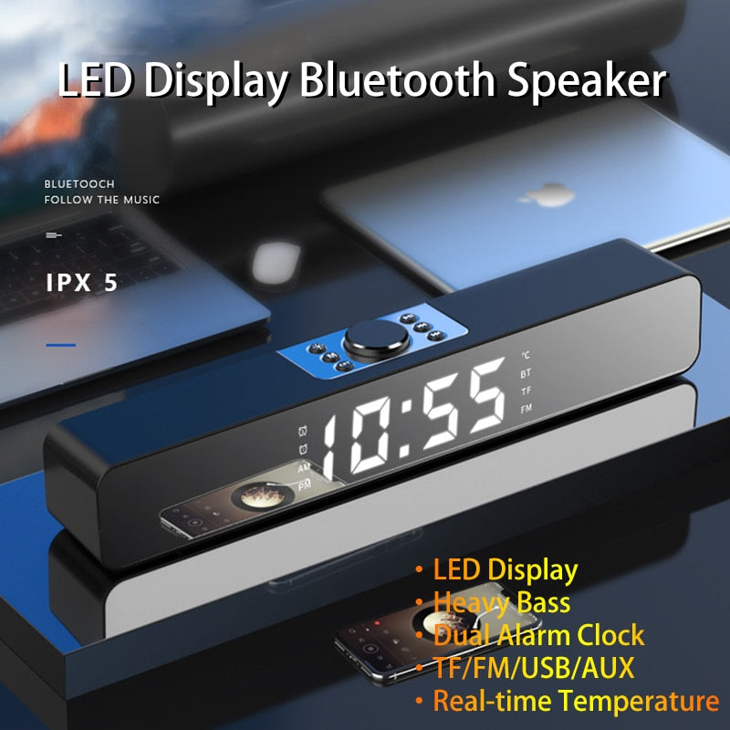 LED TV Sound Bar Alarm Clock AUX USB Wired Wireless Bluetooth Speaker Home Theater Surround SoundBar for PC TV Computer Speaker - Tophatter Daily Deals