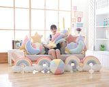 Pastel Rainbow Cloud Plush Moon Multicoloured Stripey Candy Star Moon Plush Rainbows - Tophatter Daily Deals
