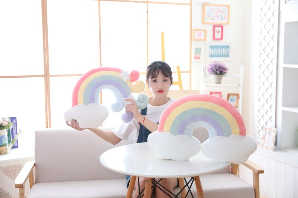 Pastel Rainbow Cloud Plush Moon Multicoloured Stripey Candy Star Moon Plush Rainbows - Tophatter Daily Deals