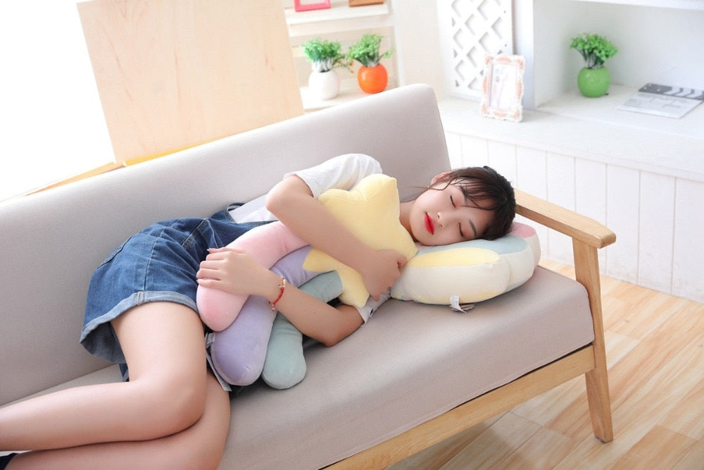 Pastel Rainbow Cloud Plush Moon Multicoloured Stripey Candy Star Moon Plush Rainbows - Tophatter Daily Deals
